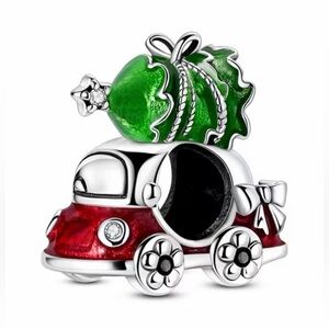 Silver, Red & Green Christmas Car & Tree Charm